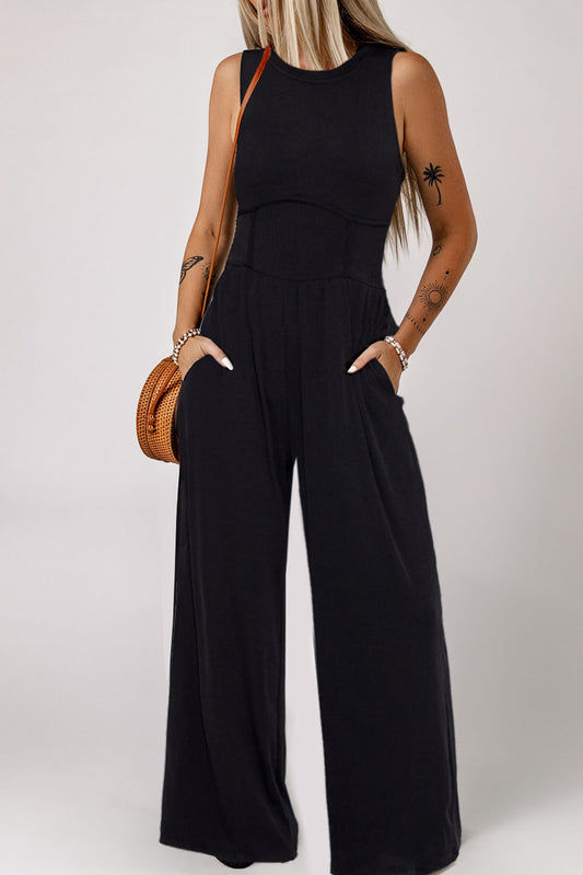 Black Sleeveless High Waist Wide Leg Jumpsuit